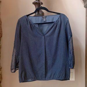 Ann Taylor Petite Blouse - Blue and White dots - Large Petite